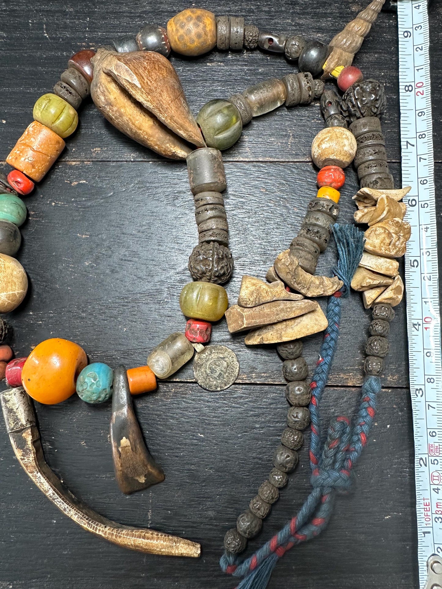 Himalayan Tribal Necklace: Bone, Rudraksha, Bagua Talisman