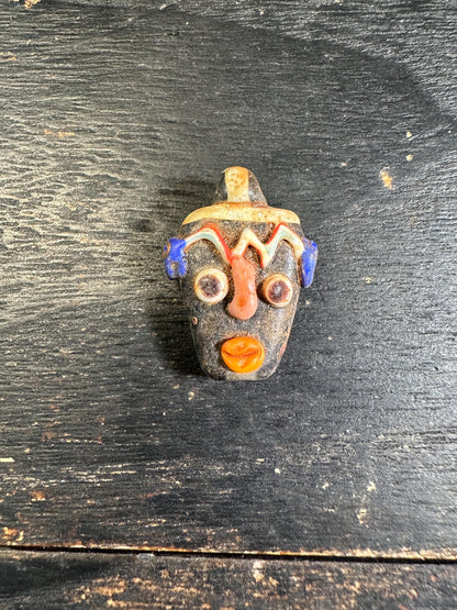 Phoenician Mosaic Glass Face Amulet Pendant: Ancient Style Collectible