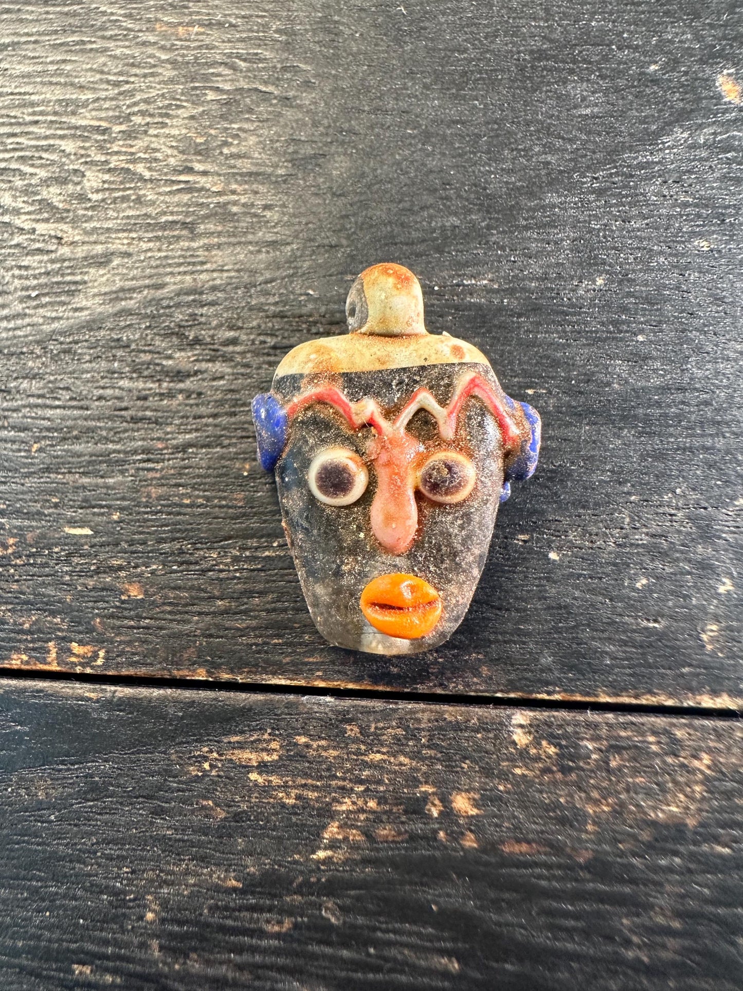 Phoenician Mosaic Glass Face Amulet Pendant: Ancient Style Collectible