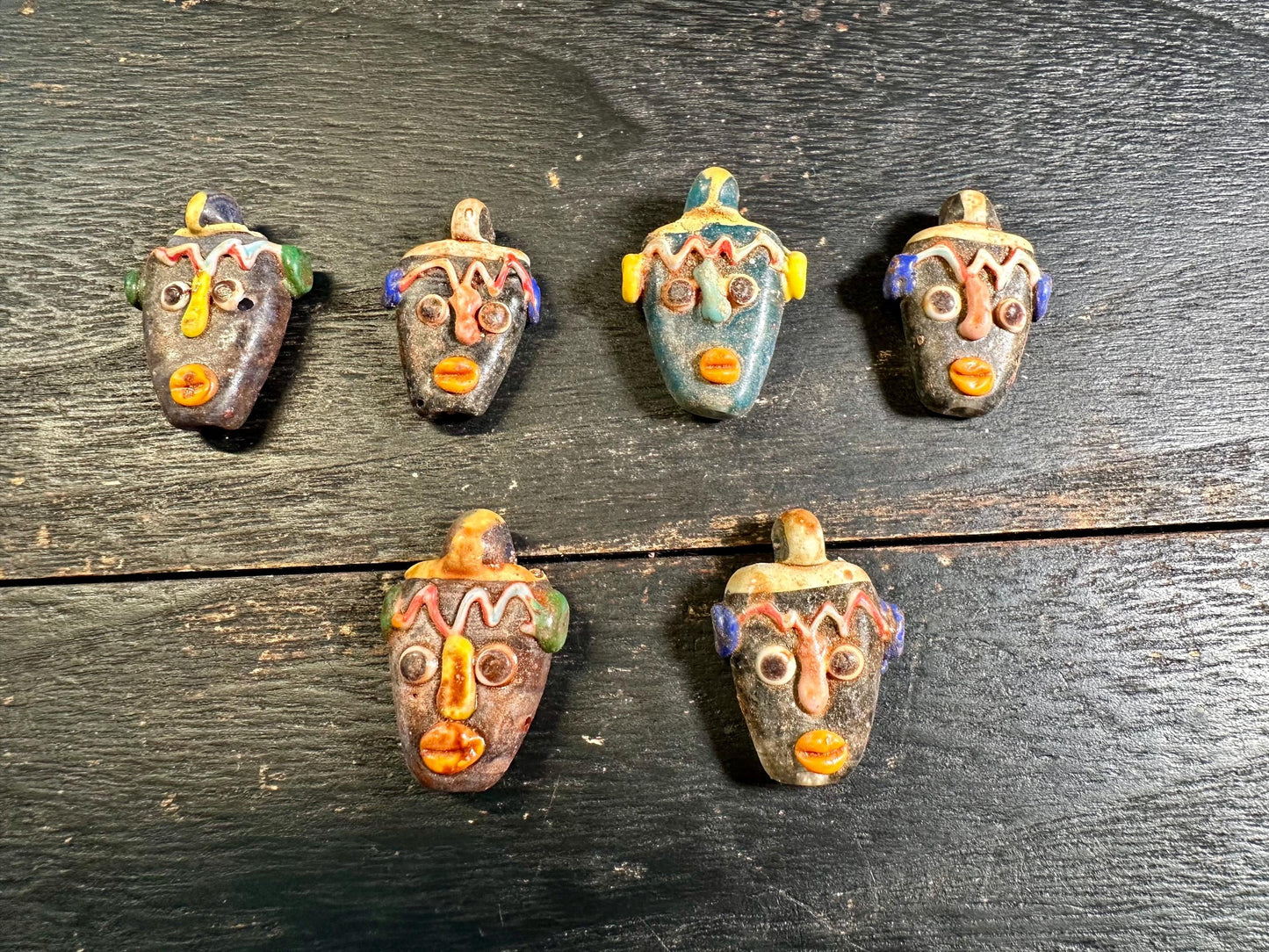 Phoenician Mosaic Glass Face Amulet Pendant: Ancient Style Collectible