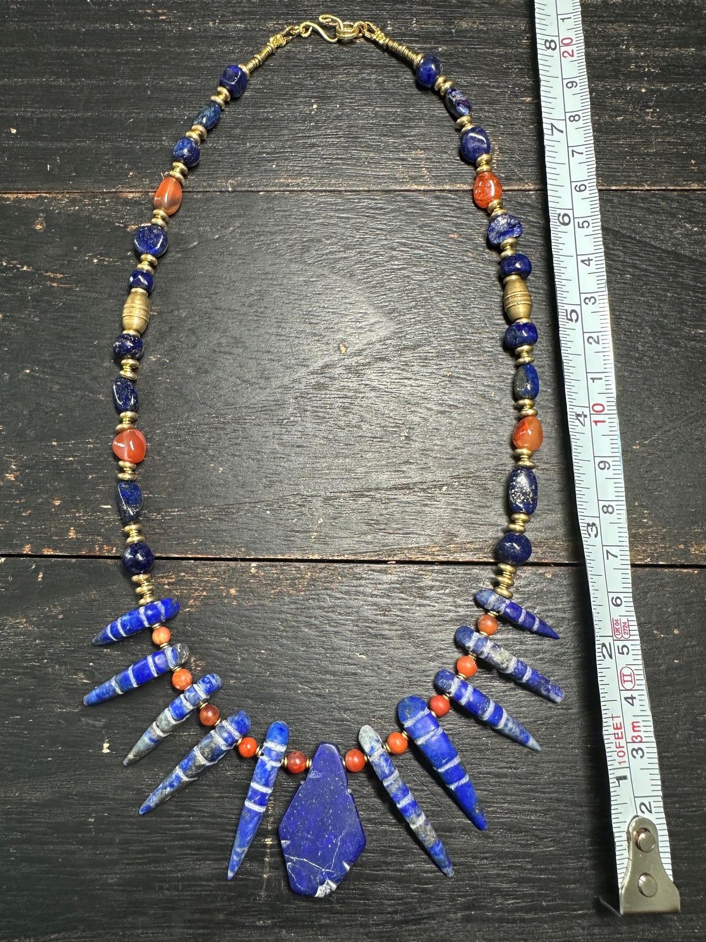 Natural Lapis Lazuli, Red Agate & Ostrich Shell Bead Necklace