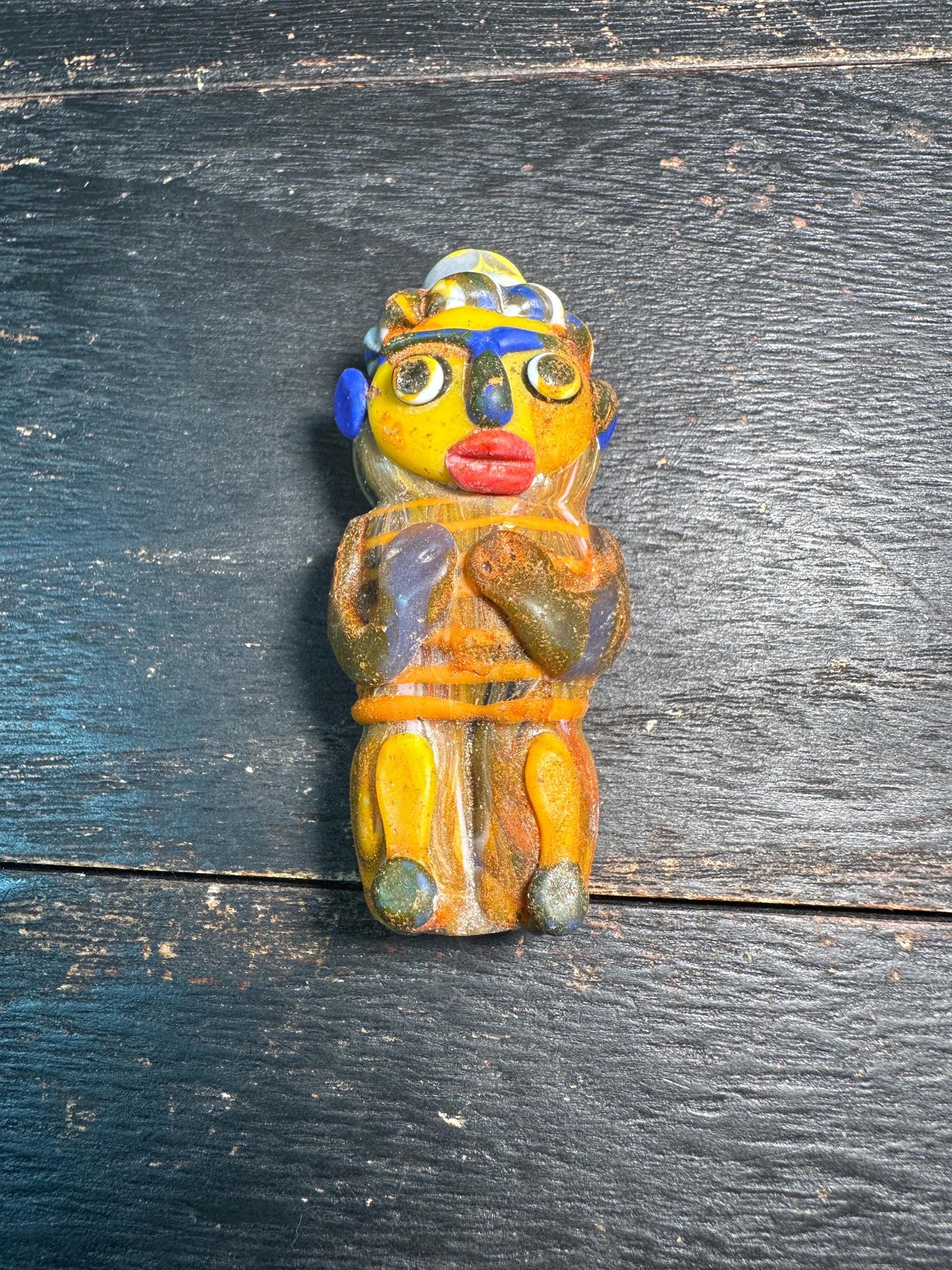 Unique Phoenician Style Glass Bead Face Amulet  Colorful Handcrafted Pendant, Ancient Inspired(P2106)