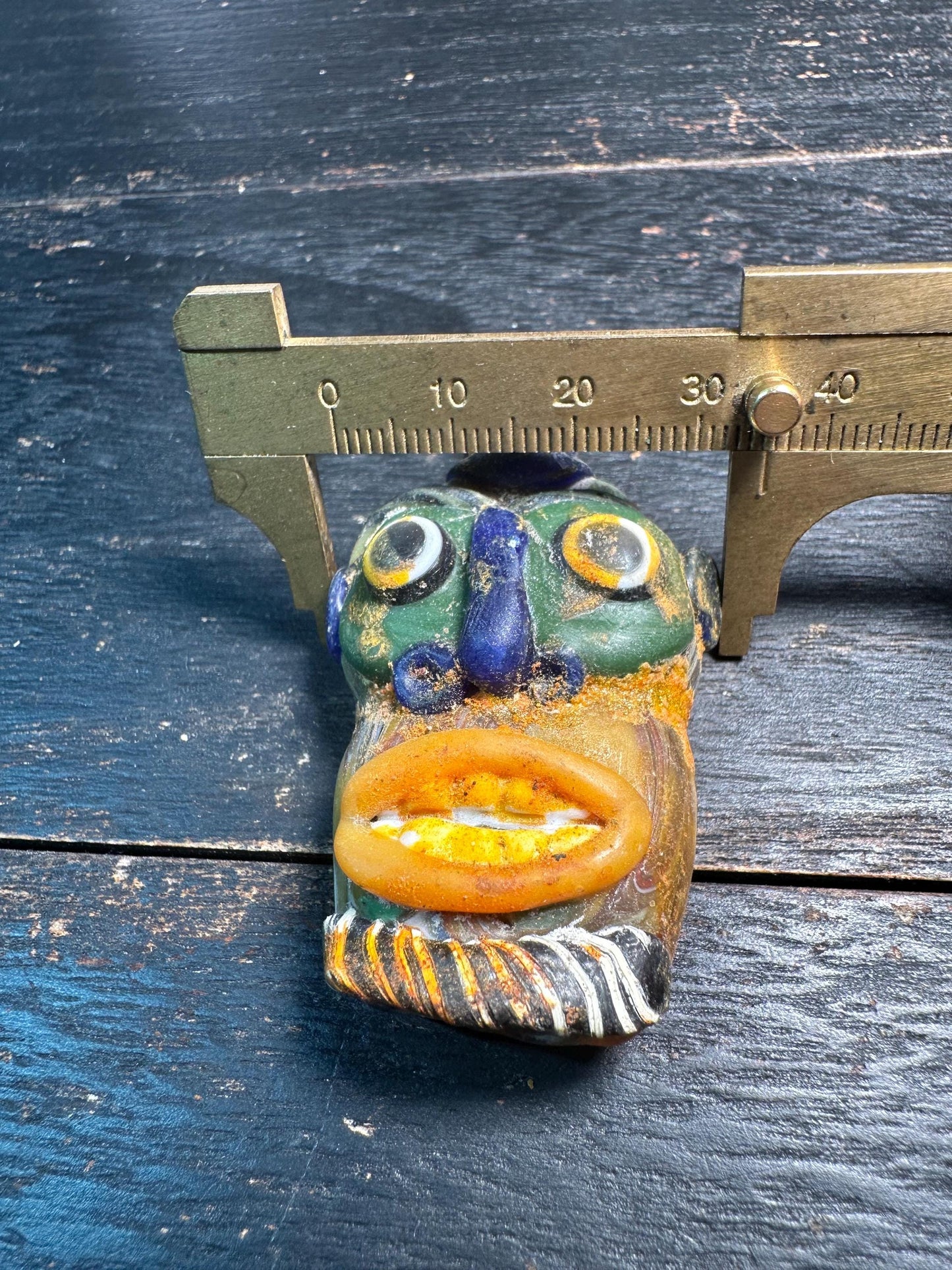 Handmade PhoenicianInspired Tribal Face Pendant  Mosaic Glass Bead, Collectors Amulet(P2108)