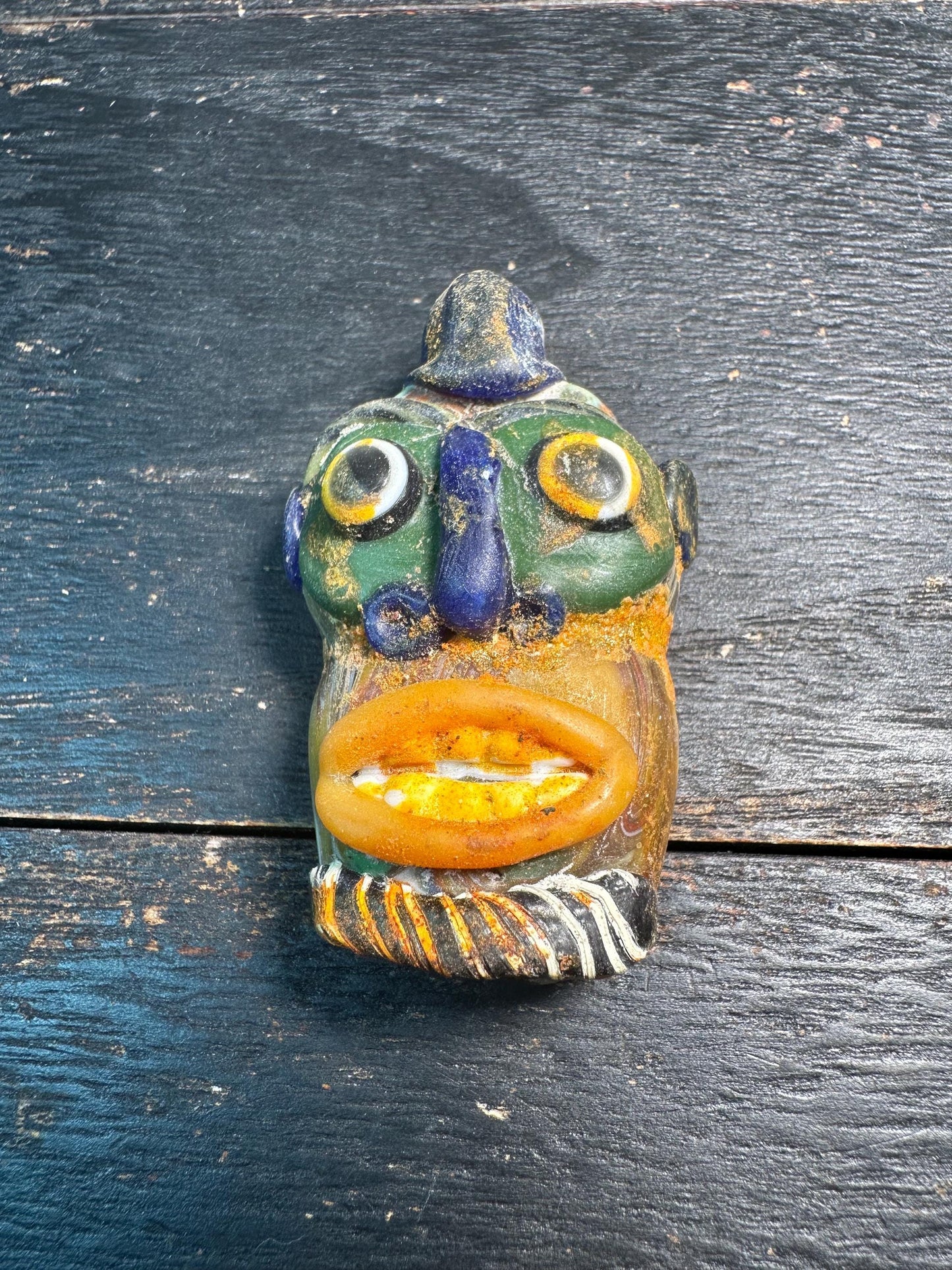 Handmade PhoenicianInspired Tribal Face Pendant  Mosaic Glass Bead, Collectors Amulet(P2108)