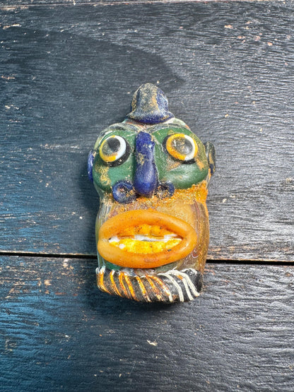 Handmade PhoenicianInspired Tribal Face Pendant  Mosaic Glass Bead, Collectors Amulet(P2108)