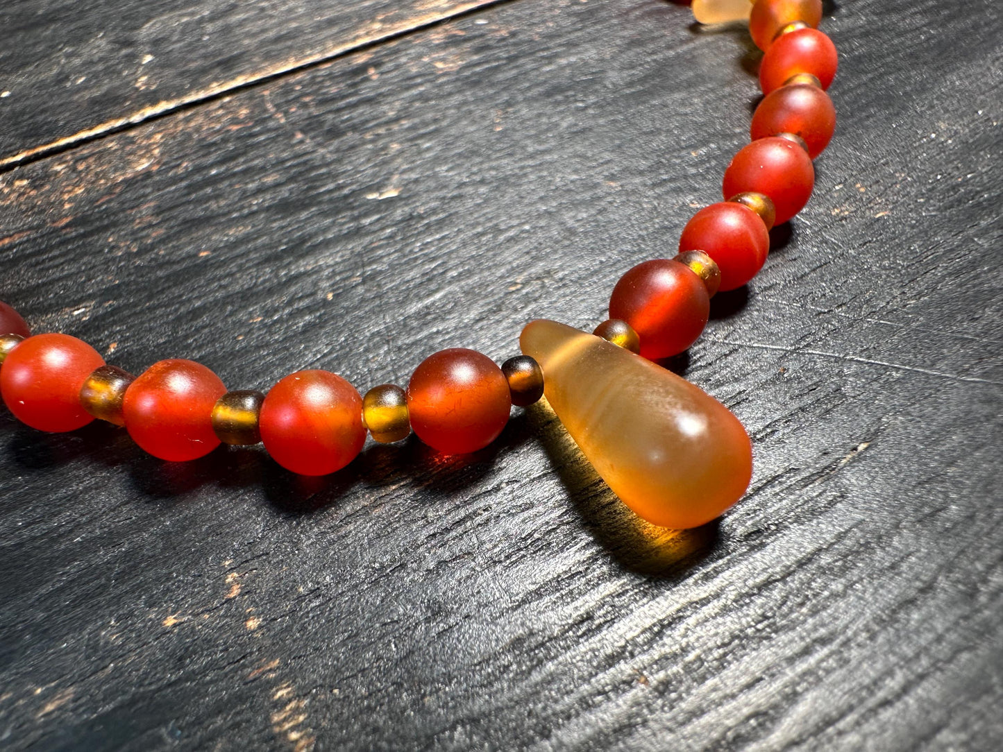 Handmade Carnelian Agate Bead Necklace: Vintage Tribal Pendant