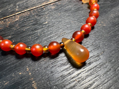 Handmade Carnelian Agate Bead Necklace: Vintage Tribal Pendant
