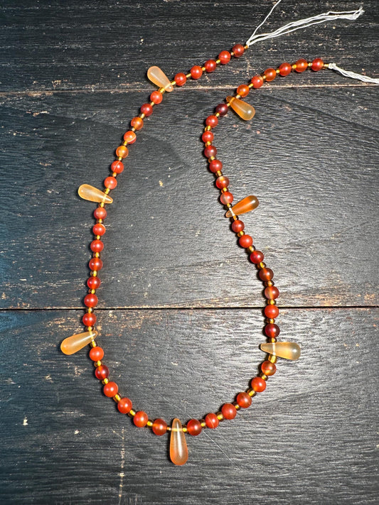 Handmade Carnelian Agate Bead Necklace: Vintage Tribal Pendant