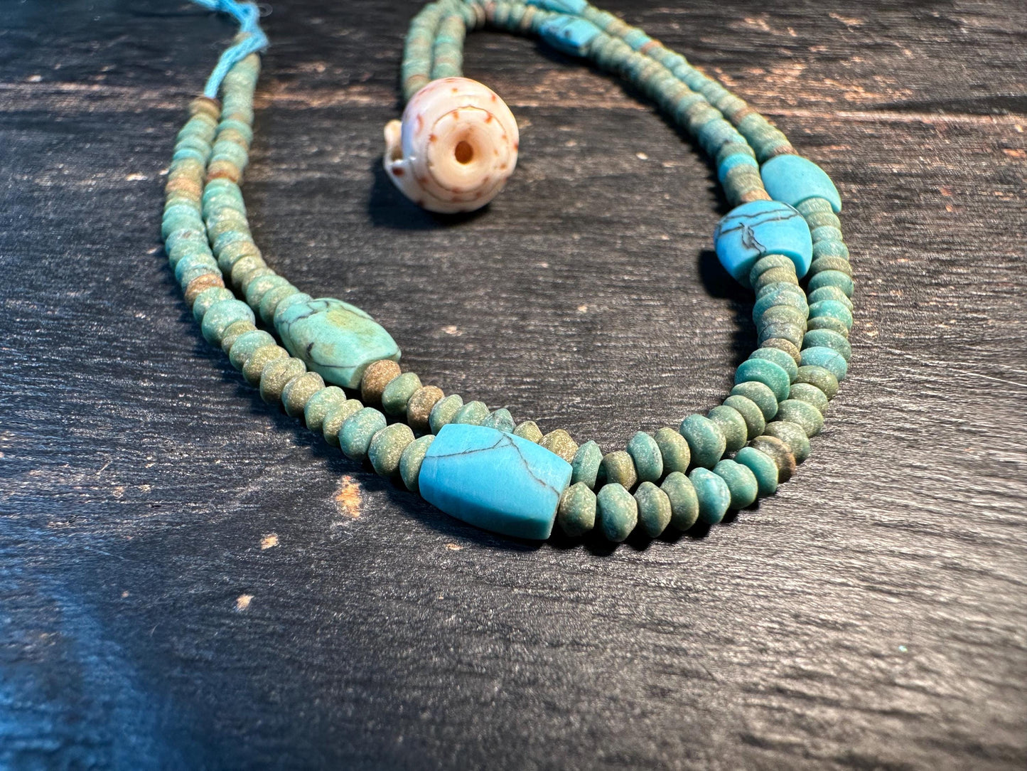 Handmade Afghan Turquoise Glass Bead Necklace: Boho Layering Jewelry