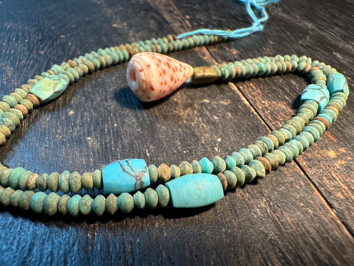Handmade Afghan Turquoise Glass Bead Necklace: Boho Layering Jewelry