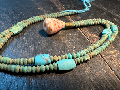 Handmade Afghan Turquoise Glass Bead Necklace: Boho Layering Jewelry