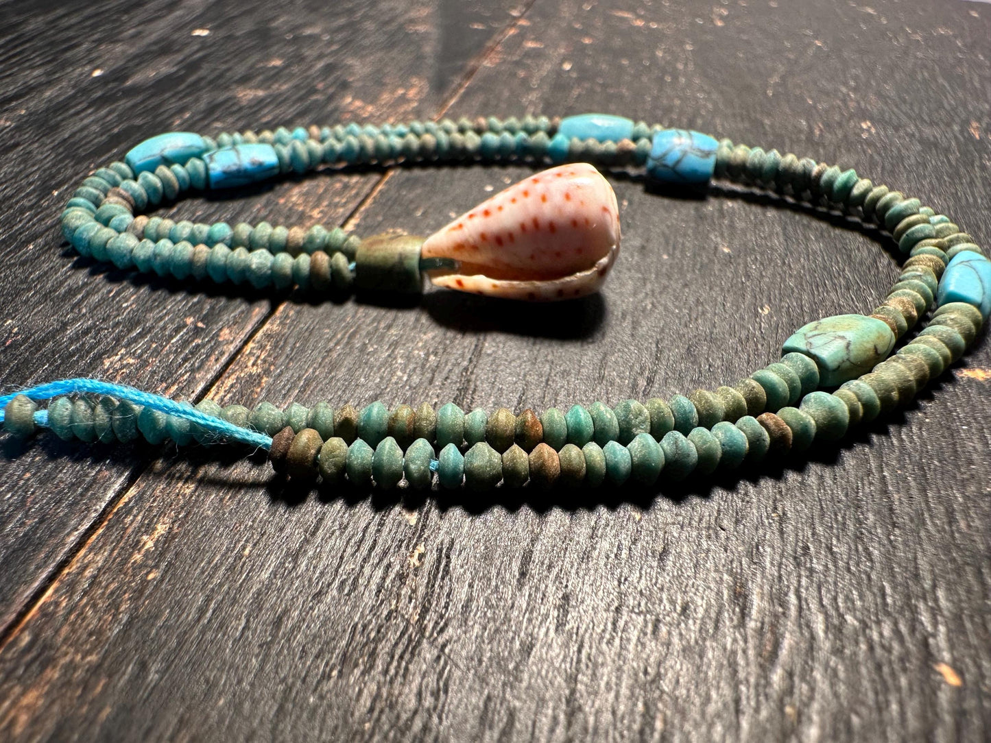 Handmade Afghan Turquoise Glass Bead Necklace: Boho Layering Jewelry