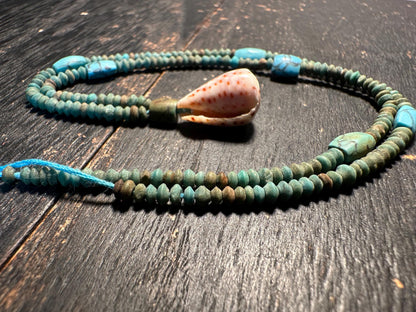 Handmade Afghan Turquoise Glass Bead Necklace: Boho Layering Jewelry