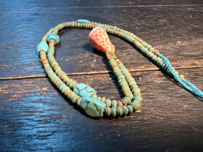 Handmade Afghan Turquoise Glass Bead Necklace: Boho Layering Jewelry