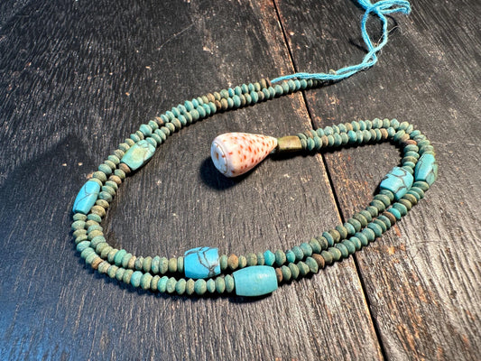 Handmade Afghan Turquoise Glass Bead Necklace: Boho Layering Jewelry