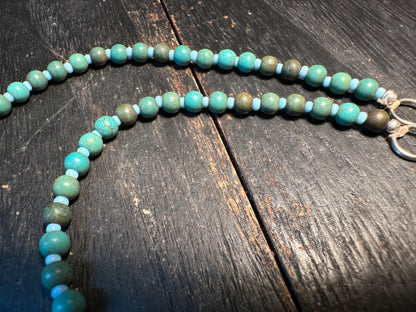Handmade Afghan Turquoise Glass Bead Necklace: Boho Layering Jewelry