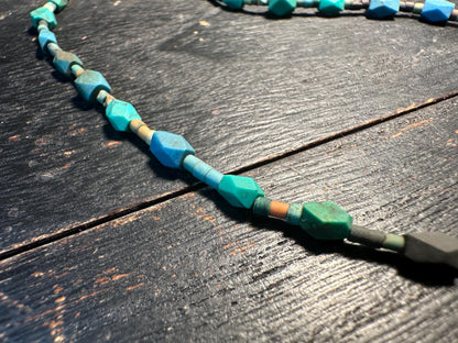 Handmade Afghan Turquoise Glass Bead Necklace: Boho Layering Jewelry