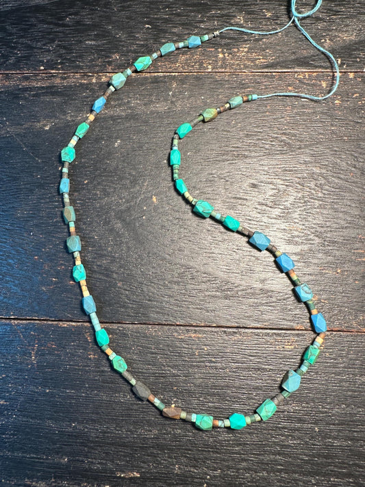 Handmade Afghan Turquoise Glass Bead Necklace: Boho Layering Jewelry