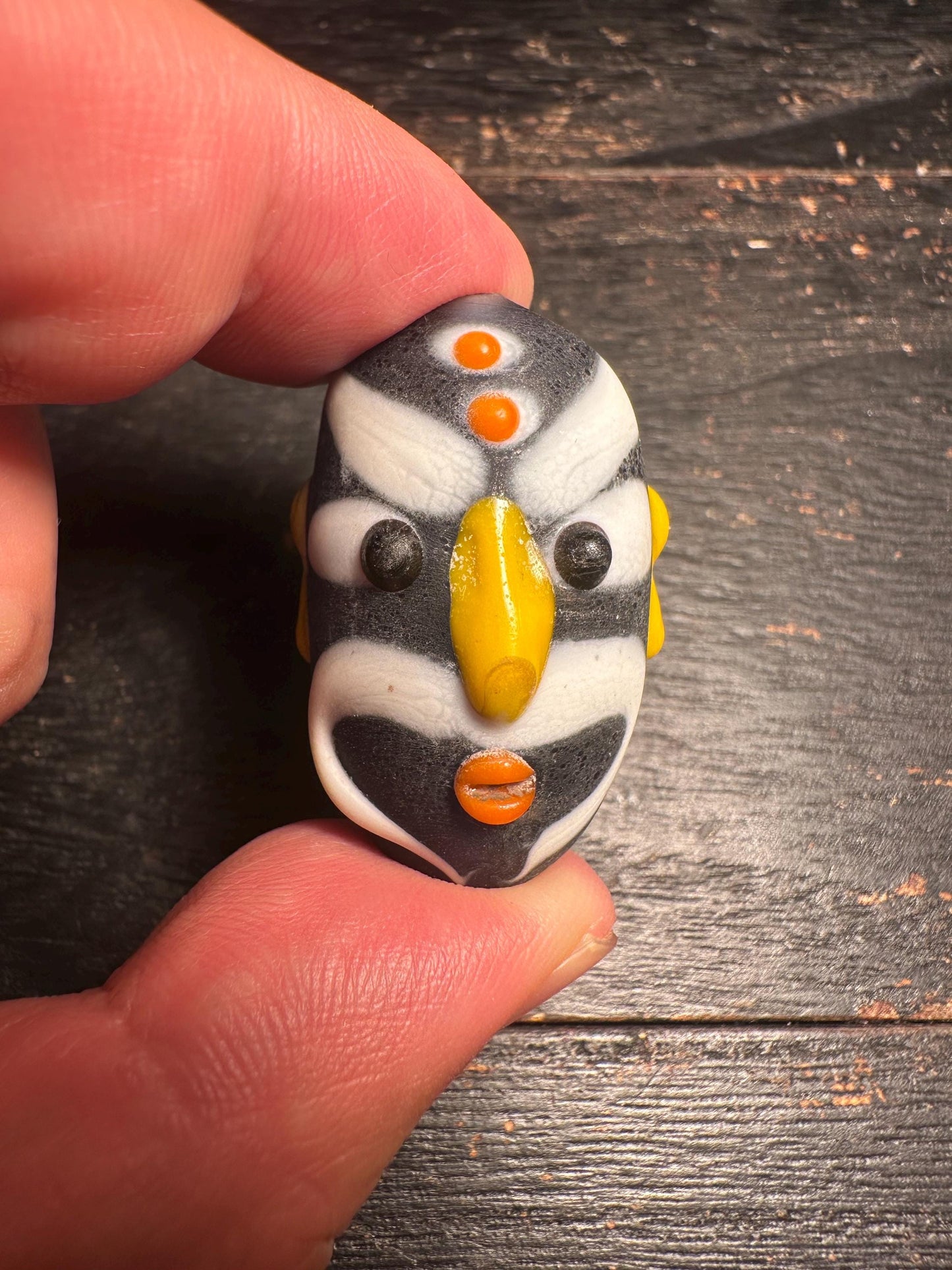 Oriental Folk Mask Pendant  Handmade Chinese Opera Bead  Glass Art Jewelry