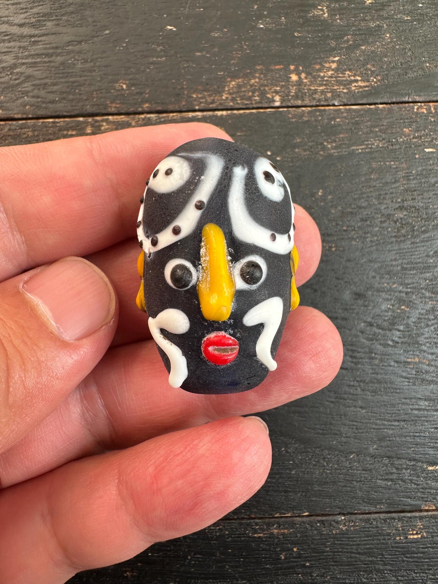 Handcrafted Chinese Opera Mask Pendant  Recycled Glass Folk Art