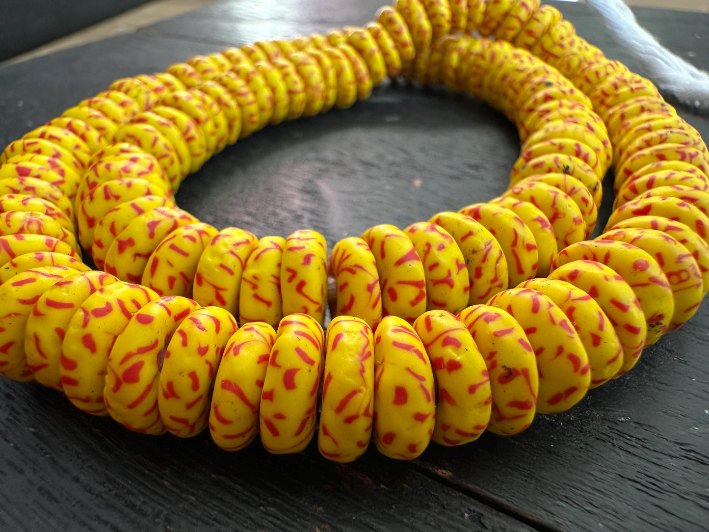 Authentic African Trade Beads  Yellow Red Fused Glass Krobo Beads from Ghana  10-11mm Spacer Beads