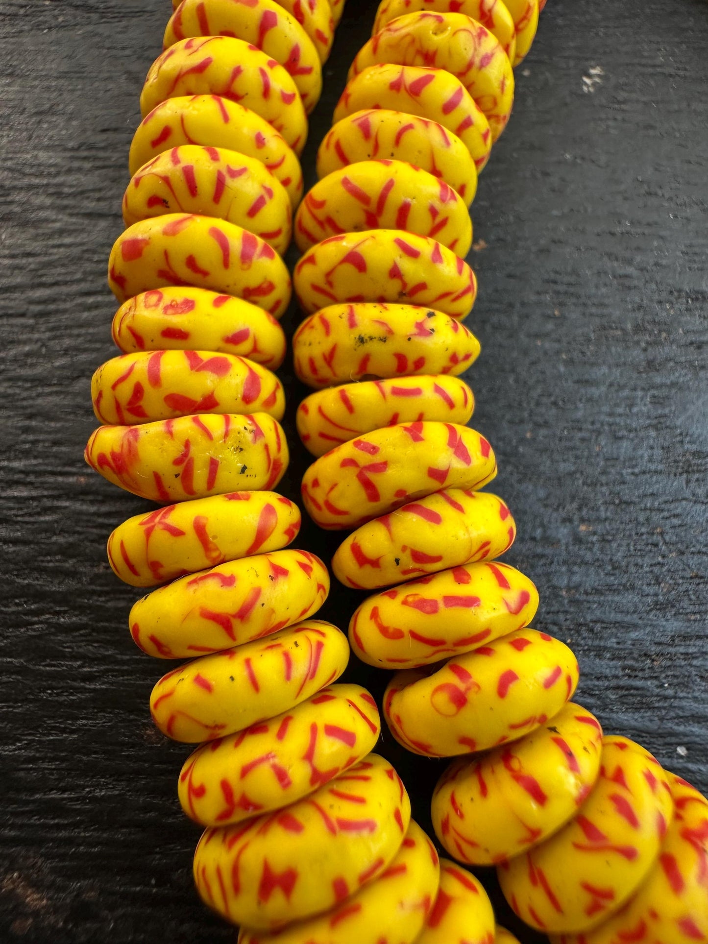 Authentic African Trade Beads  Yellow Red Fused Glass Krobo Beads from Ghana  10-11mm Spacer Beads