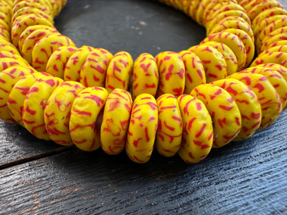 Authentic African Trade Beads  Yellow Red Fused Glass Krobo Beads from Ghana  10-11mm Spacer Beads