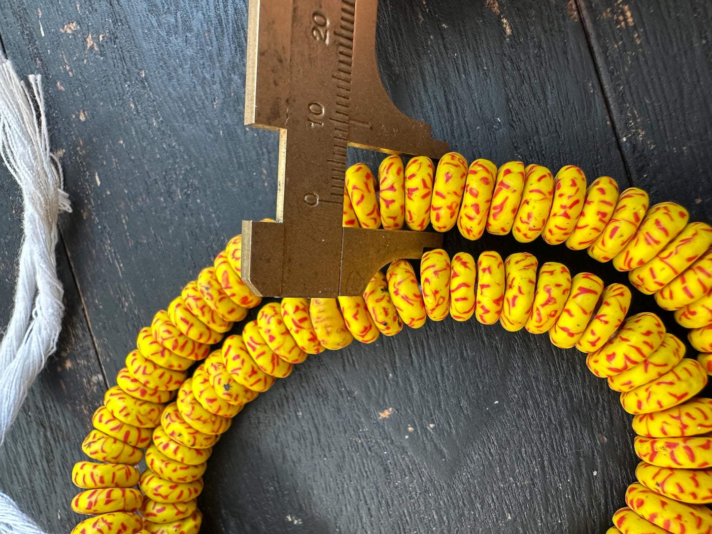 Authentic African Trade Beads  Yellow Red Fused Glass Krobo Beads from Ghana  10-11mm Spacer Beads