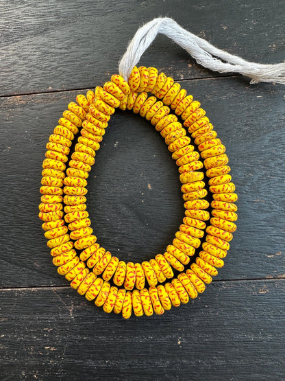 Authentic African Trade Beads  Yellow Red Fused Glass Krobo Beads from Ghana  10-11mm Spacer Beads