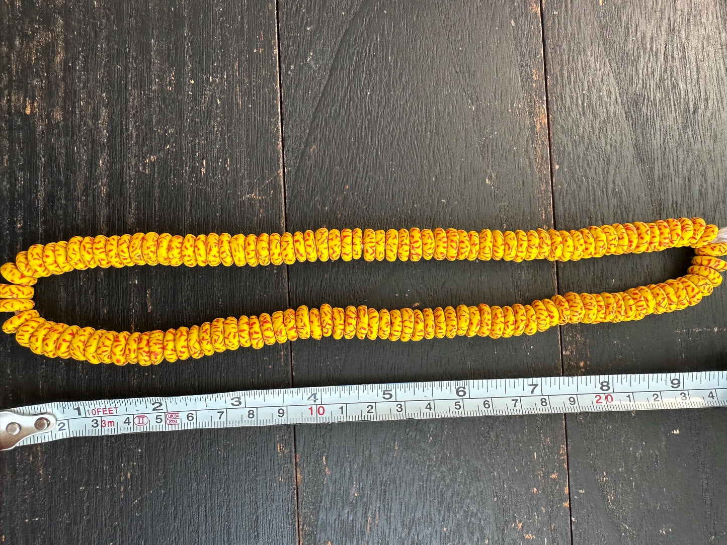 Authentic African Trade Beads  Yellow Red Fused Glass Krobo Beads from Ghana  10-11mm Spacer Beads