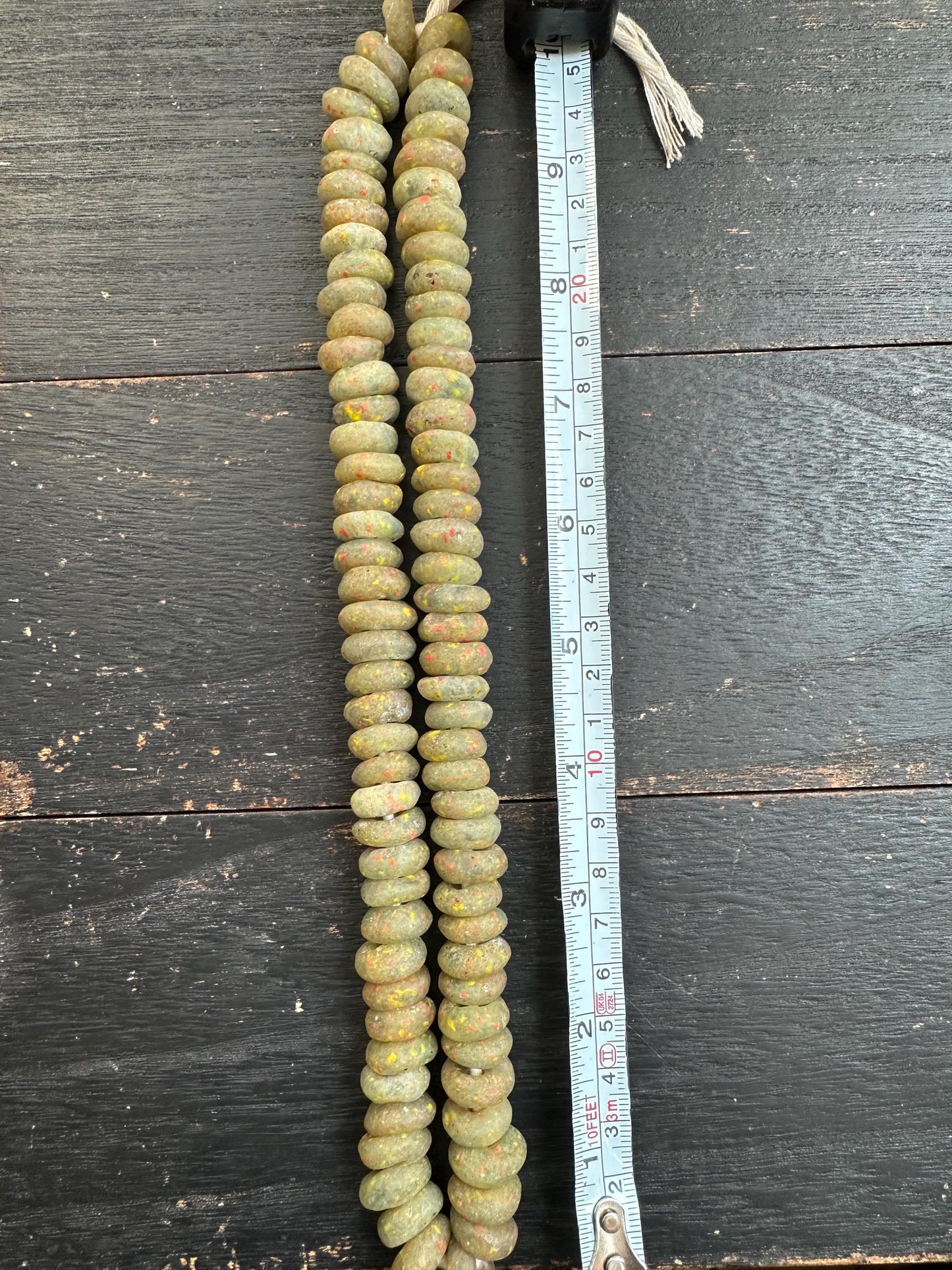 Rustic African Recycled Glass Beads  Handmade Krobo Disc Beads  Earthy Green with Speckles  Jewelry Making Supplies