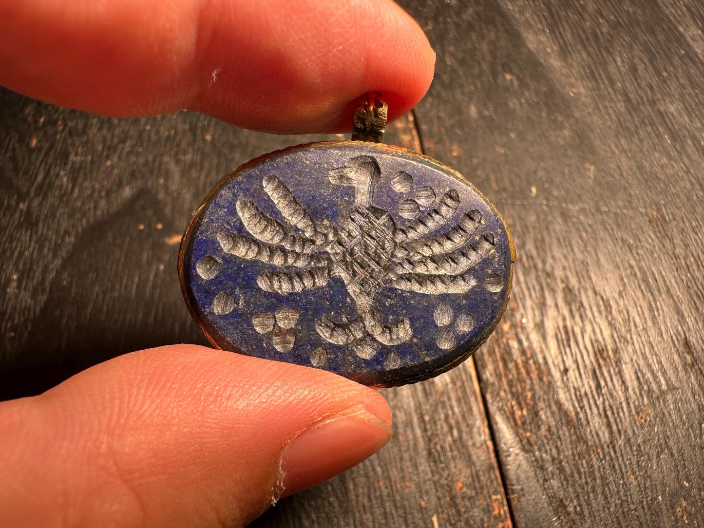 Sassanian Lapis Lazuli Pendant: Hand-Carved Persian Eagle Amulet
