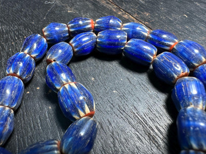 Vintage Blue Chevron Glass Bead Necklace: Nepal Trade Beads, 8-9mm