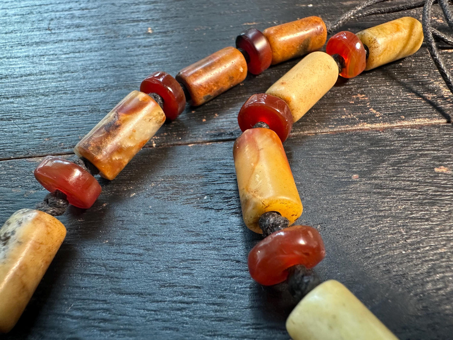 Antique Jade & Carnelian Necklace  Genuine Old Jade Ethnic Jewelry