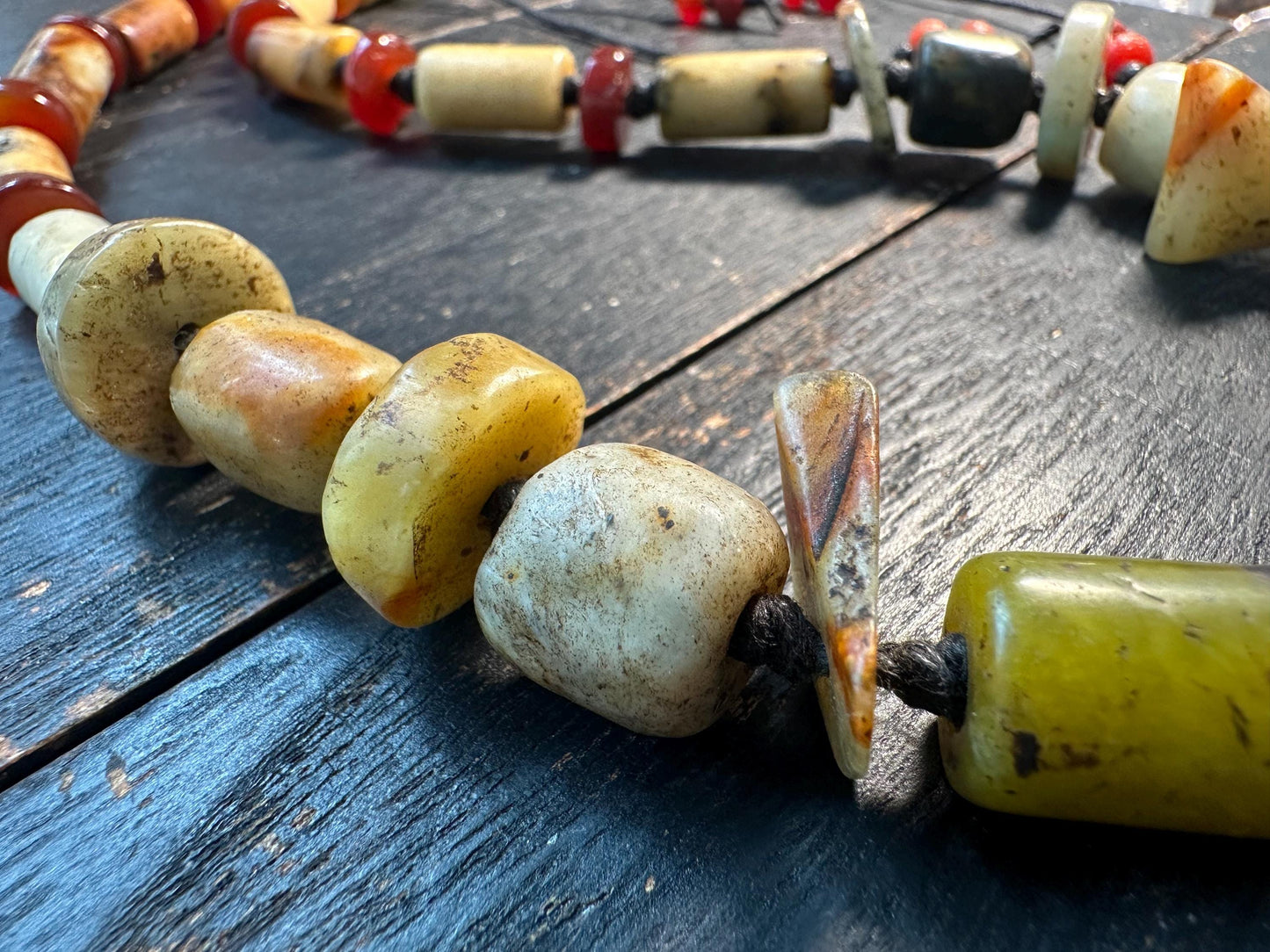 Antique Jade & Carnelian Necklace  Genuine Old Jade Ethnic Jewelry