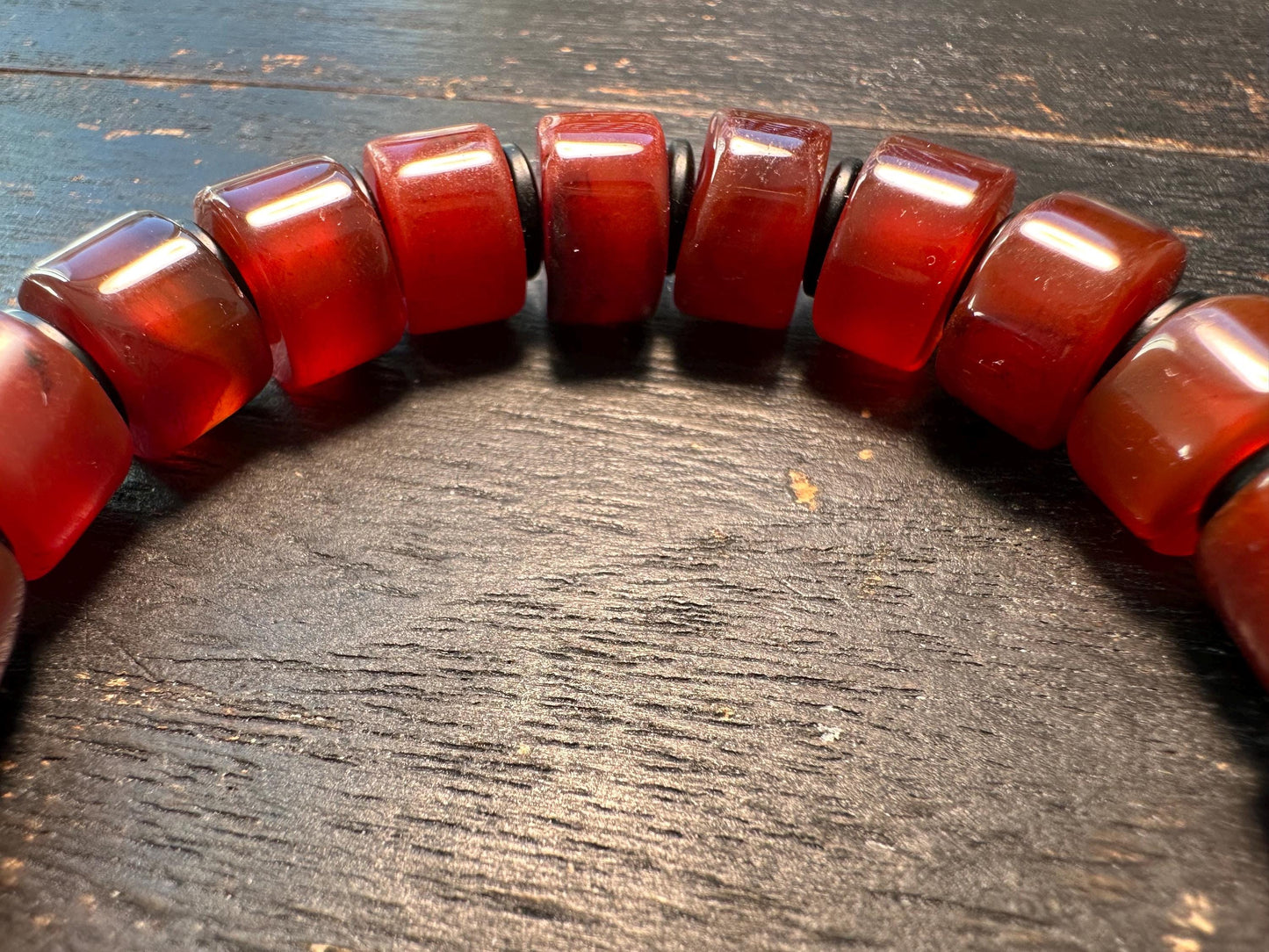 Tibetan Carnelian and Old Crystal Bracelet  Nepal Style Mala Beads on Stretch Cord