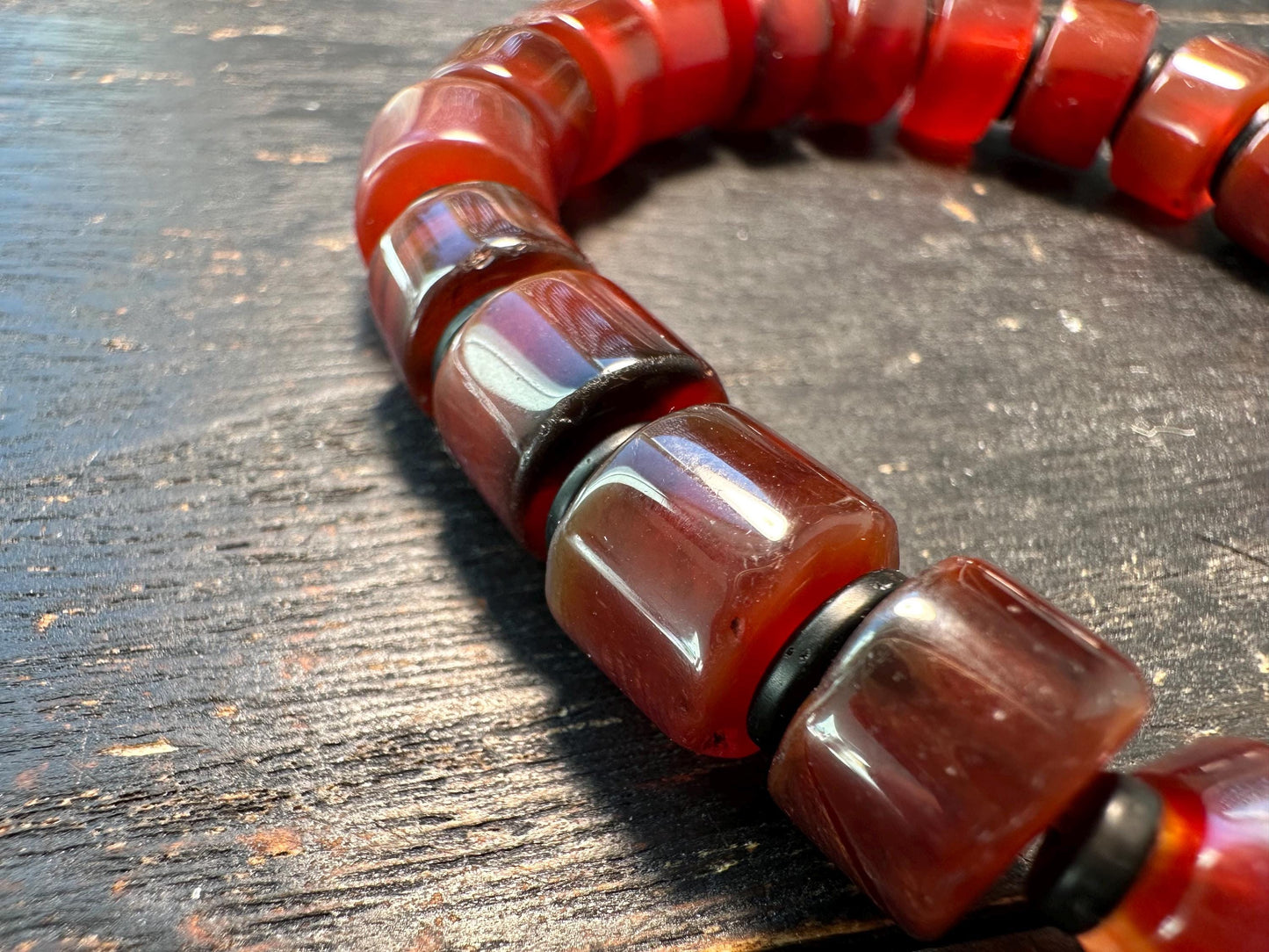 Tibetan Carnelian and Old Crystal Bracelet  Nepal Style Mala Beads on Stretch Cord