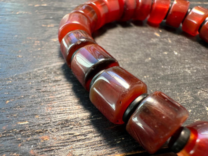 Tibetan Carnelian and Old Crystal Bracelet  Nepal Style Mala Beads on Stretch Cord