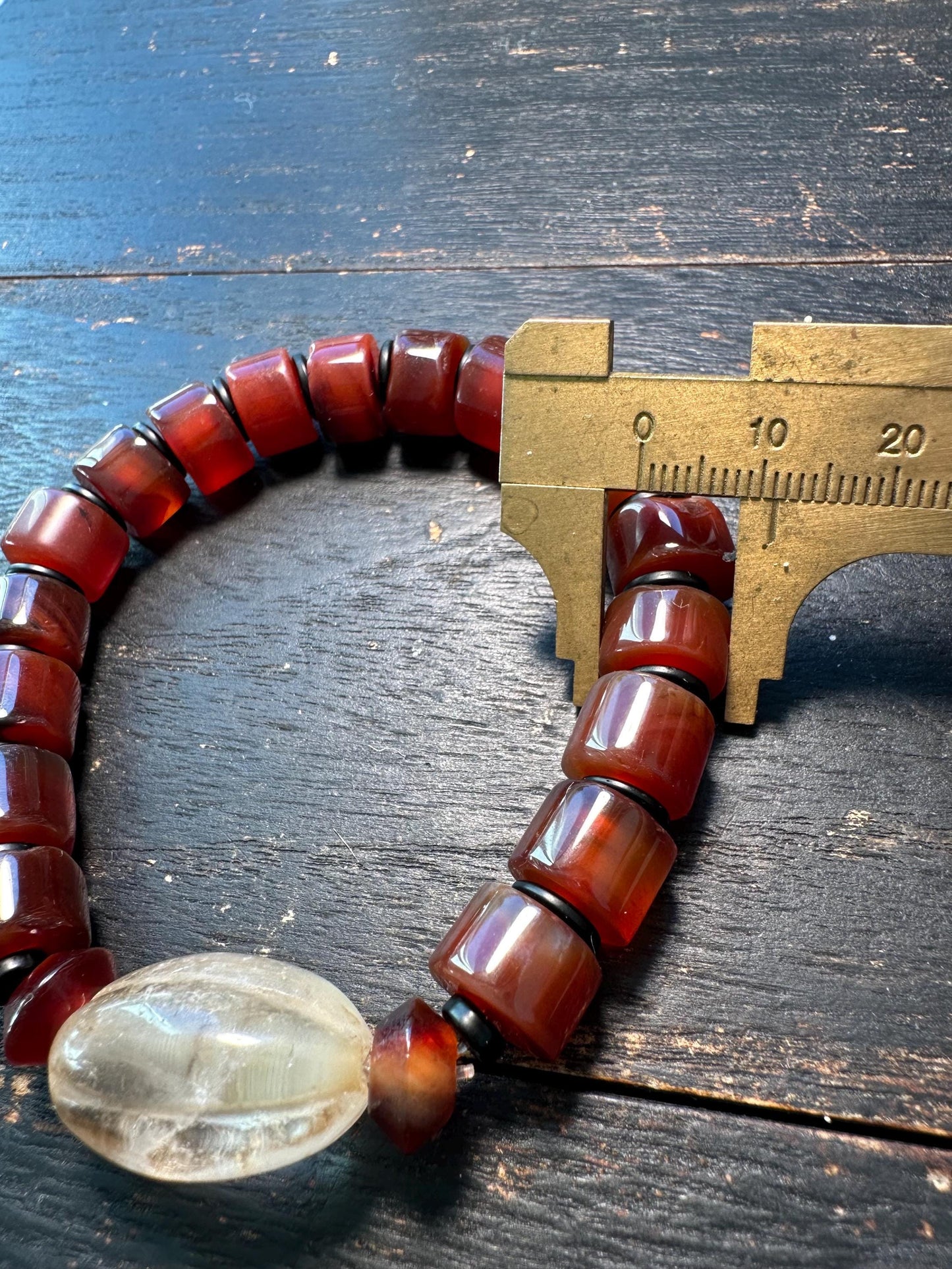 Tibetan Carnelian and Old Crystal Bracelet  Nepal Style Mala Beads on Stretch Cord