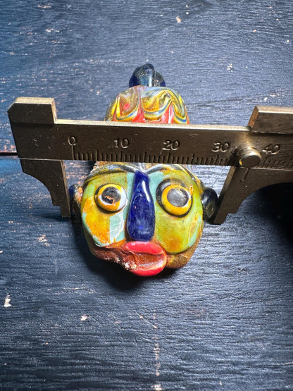 Mosaic Glass Face Pendant: Phoenician-Inspired Amulet Bead