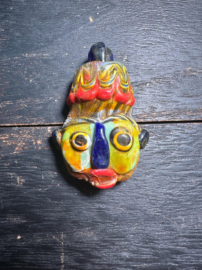 Mosaic Glass Face Pendant: Phoenician-Inspired Amulet Bead