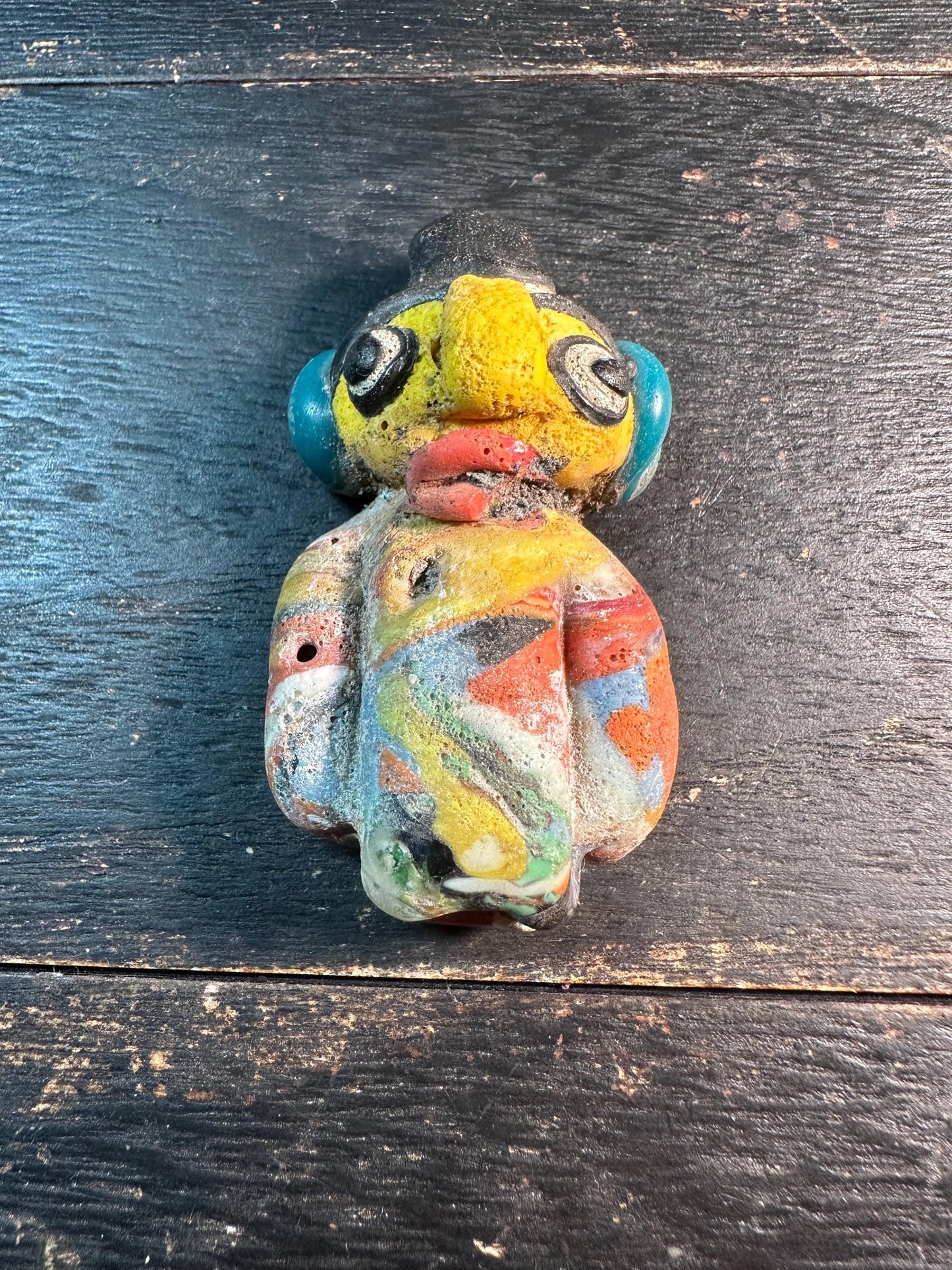 Colorful Mosaic Glass Face Bead  Handcrafted Phoenician Style Pendant, Unique Tribal Jewelry Supply(P2104)