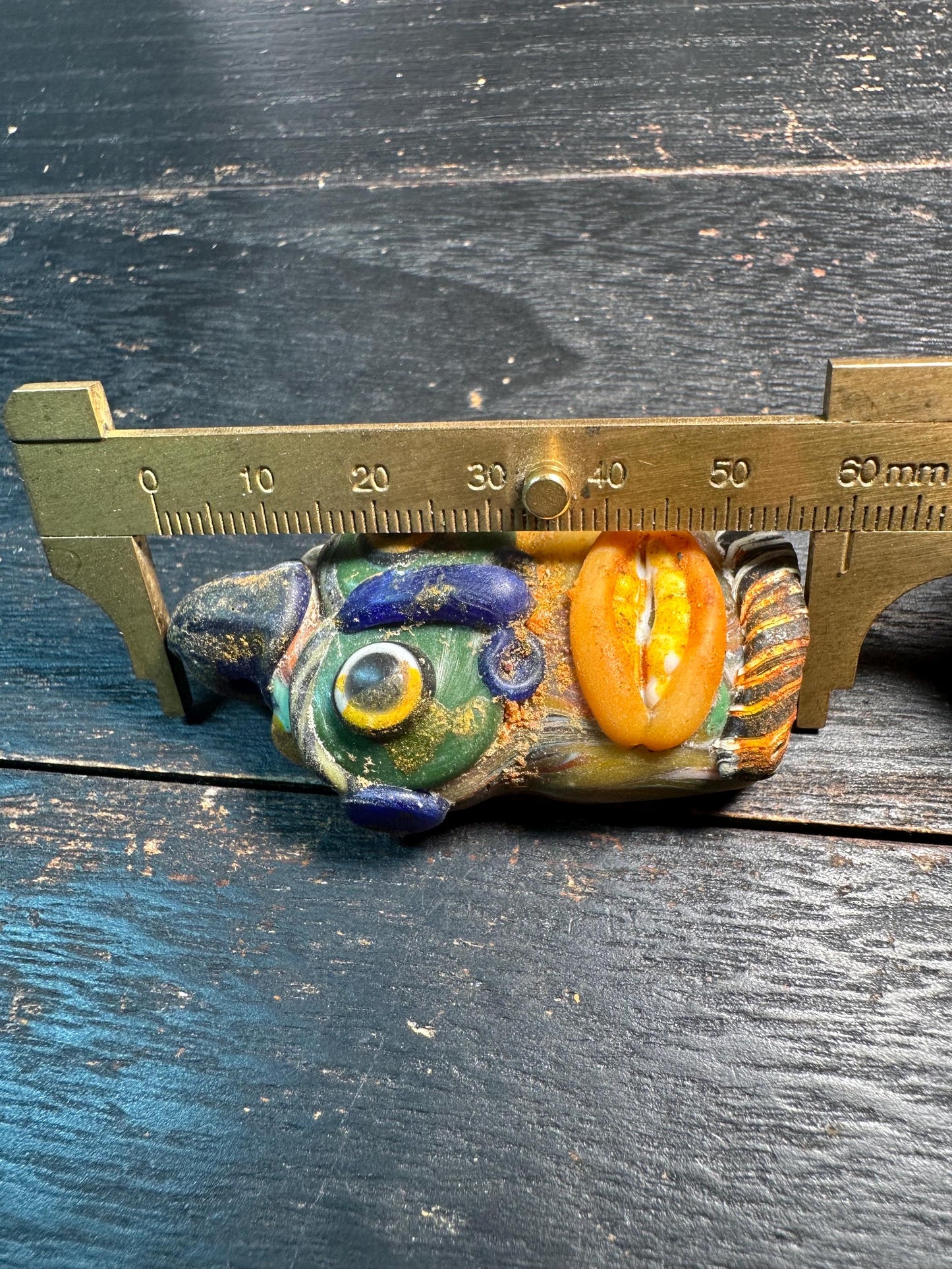 Handmade PhoenicianInspired Tribal Face Pendant  Mosaic Glass Bead, Collectors Amulet(P2108)