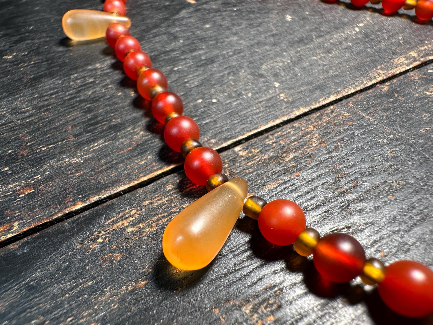 Handmade Carnelian Agate Bead Necklace: Vintage Tribal Pendant