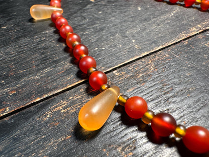 Handmade Carnelian Agate Bead Necklace: Vintage Tribal Pendant
