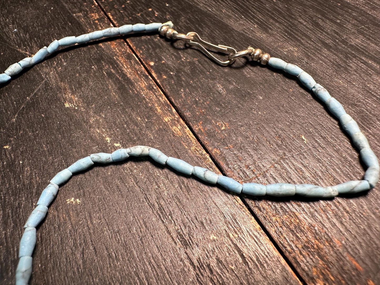 Tibetan-Style Blue Turquoise Glass Bead Necklace with lapis lazuli pendant - Boho Choker Design