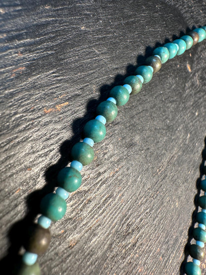 Handmade Afghan Turquoise Glass Bead Necklace: Boho Layering Jewelry