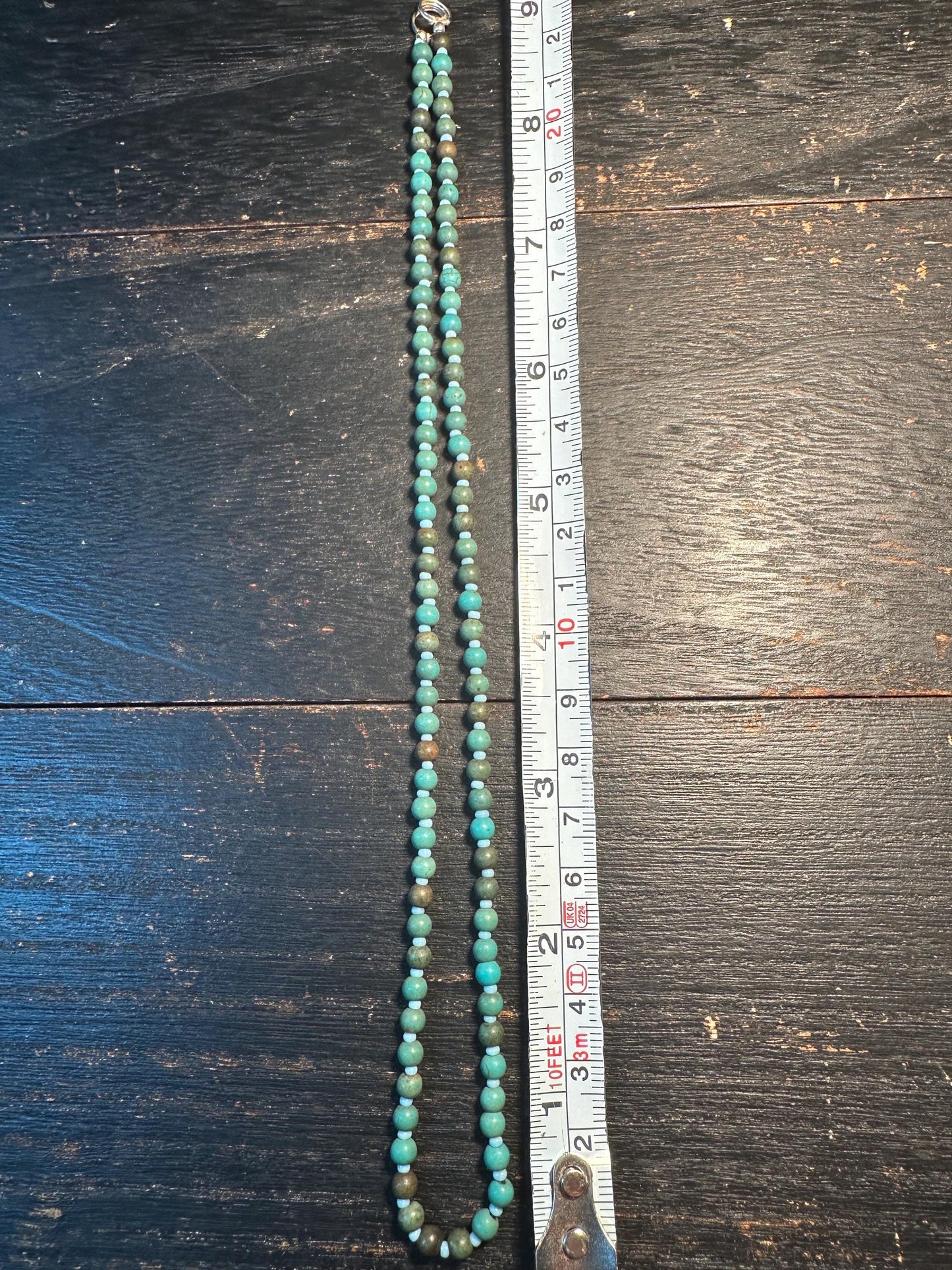 Handmade Afghan Turquoise Glass Bead Necklace: Boho Layering Jewelry