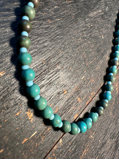 Handmade Afghan Turquoise Glass Bead Necklace: Boho Layering Jewelry