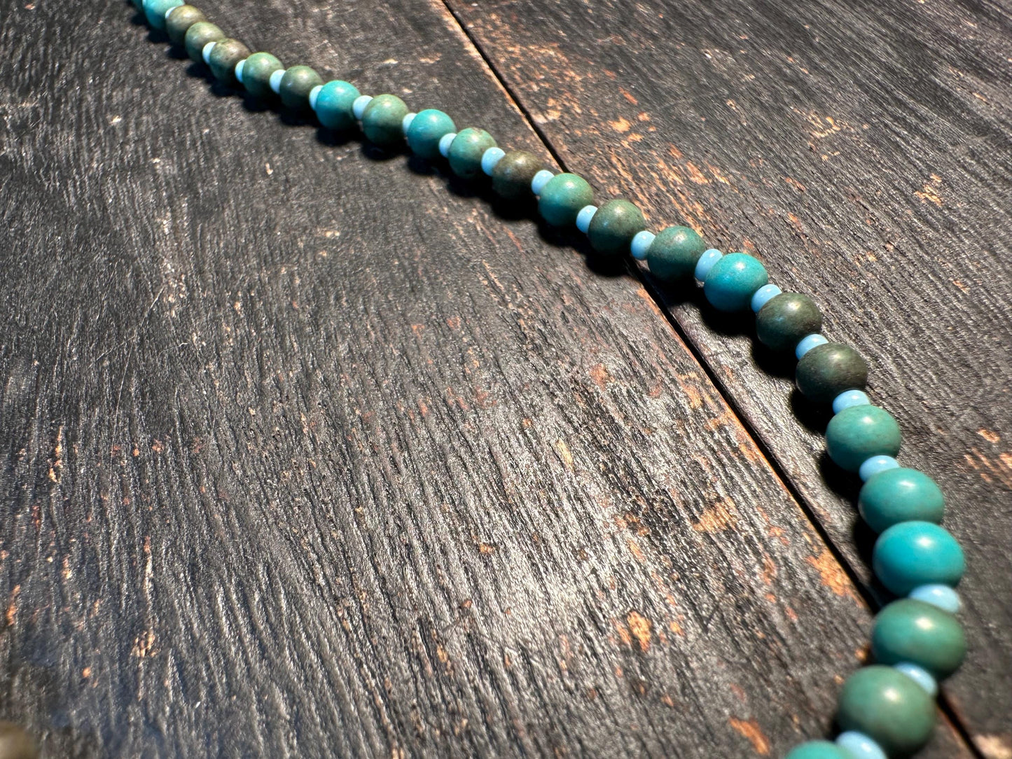 Handmade Afghan Turquoise Glass Bead Necklace: Boho Layering Jewelry